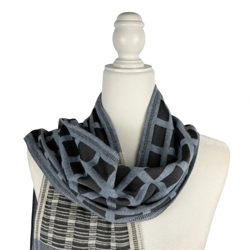 Fiori Di Firenze Scarf Blue Black Vintage Wool Blend Italy 74